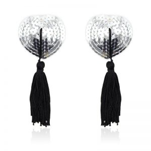 Pezoneras Autoadhesivas Forma de Corazón con Lentejuelas Negro/Plata