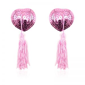 Pezoneras Autoadhesivas Forma de Corazón con Lentejuelas Rosa