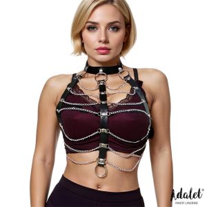 Hilda Arnés de Pecho con Cadenas Cuero Vegano Talla Única