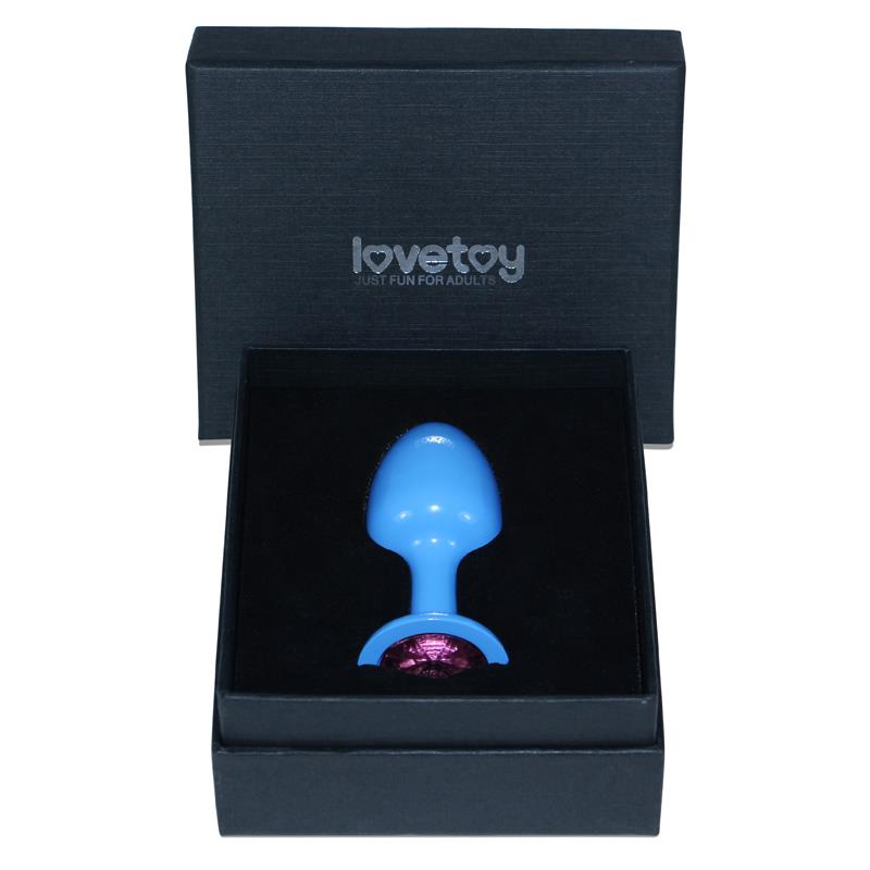 Plug Anal de Metal Azul Rosebud con Joya Rosa - Imagen 3