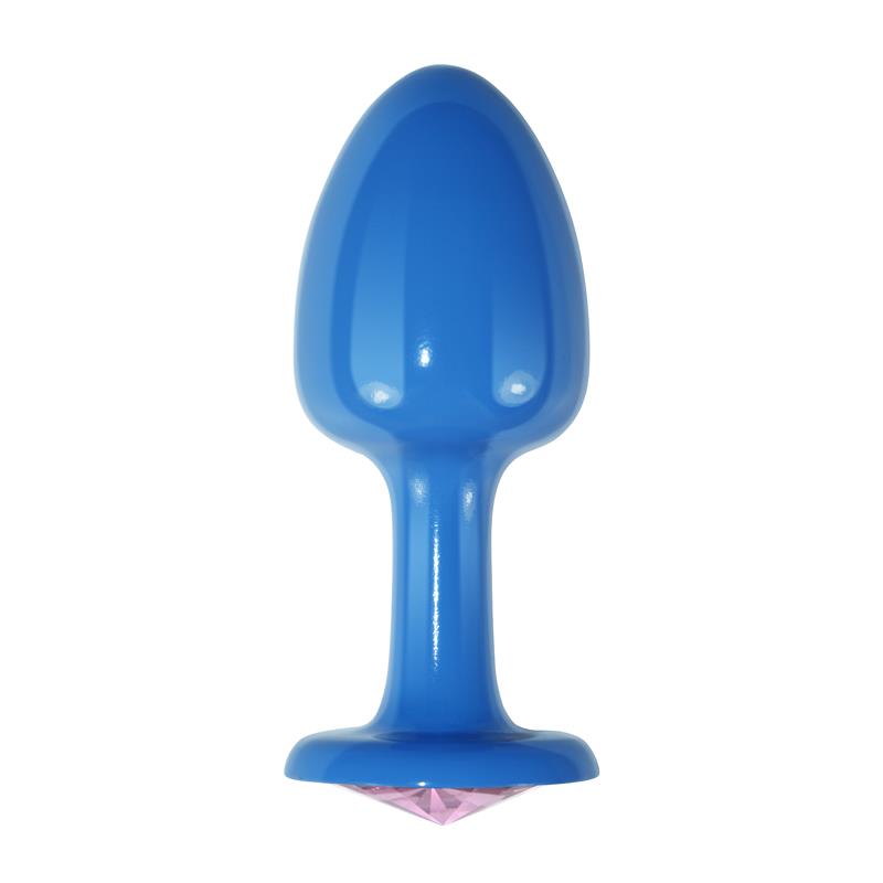 Plug Anal de Metal Azul Rosebud con Joya Rosa - Imagen 4