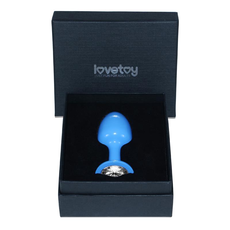 Plug Anal de Metal Azul Rosebud con Joya Transparente - Imagen 3
