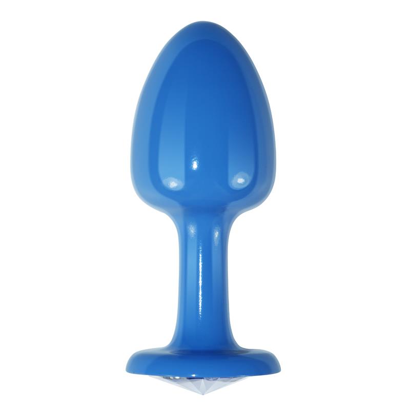 Plug Anal de Metal Azul Rosebud con Joya Transparente - Imagen 4