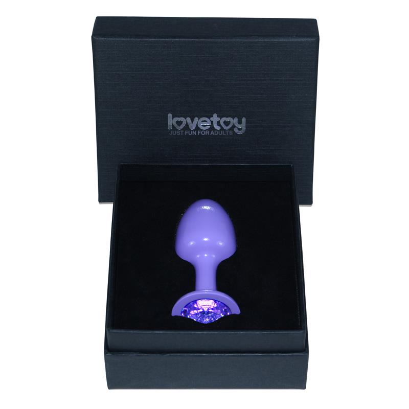 Plug Anal de Metal Púrpura Rosebud con Joya Azul - Imagen 4
