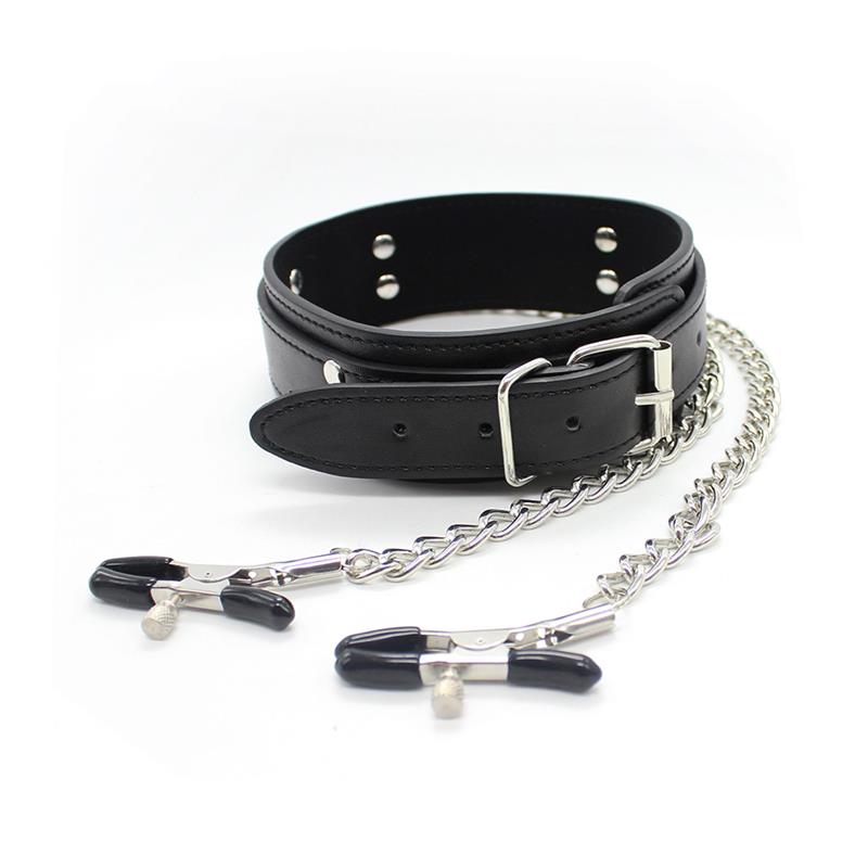 Collar con Pezoneras y Cadena de Metal Negro - Imagen 3