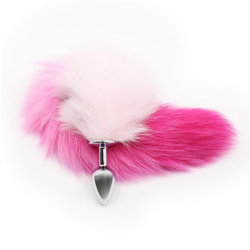 Plug Anal con Cola de Zorro Rosa y Blanca Talla S - Imagen 3