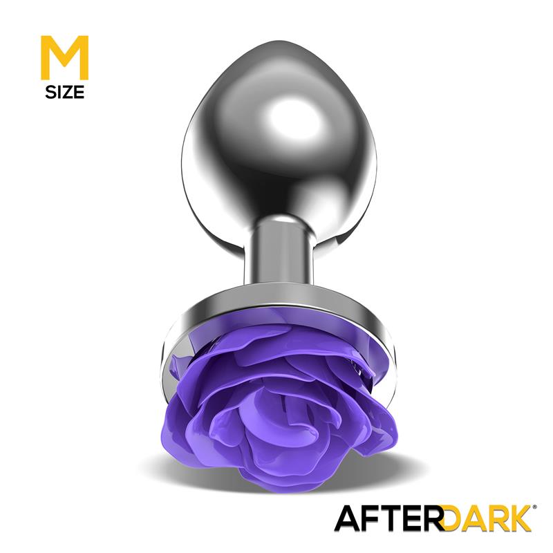 Plug Anal de Metal con Rosa Púrpura en la Base Talla M - Imagen 3