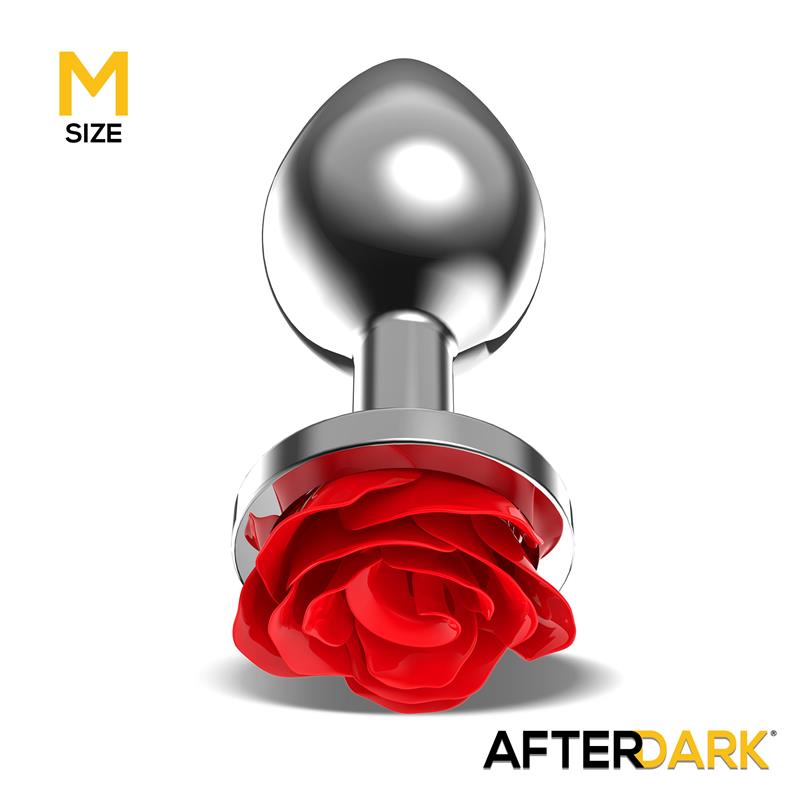 Plug Anal de Metal con Rosa Roja en la Base Talla M - Imagen 4