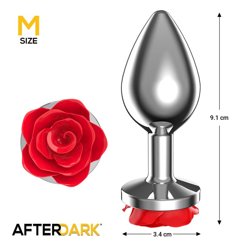 Plug Anal de Metal con Rosa Roja en la Base Talla M - Imagen 5