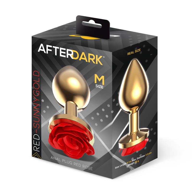 Plug Anal de Metal Dorado con Rosa Roja en la Base Talla M - Imagen 5