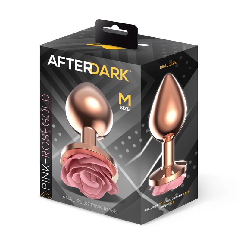Plug Anal de Metal Oro Rosa con Rosa Rosa en la Base Talla M - Imagen 3