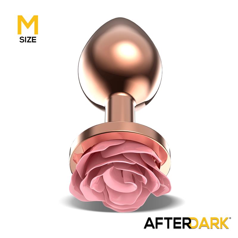Plug Anal de Metal Oro Rosa con Rosa Rosa en la Base Talla M - Imagen 5