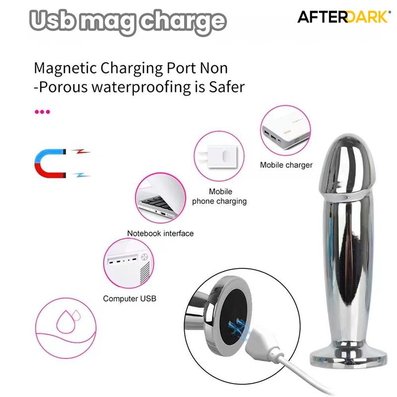 Sarmy Plug Anal Cromado con Vibración USB Magnético Talla S - Imagen 4