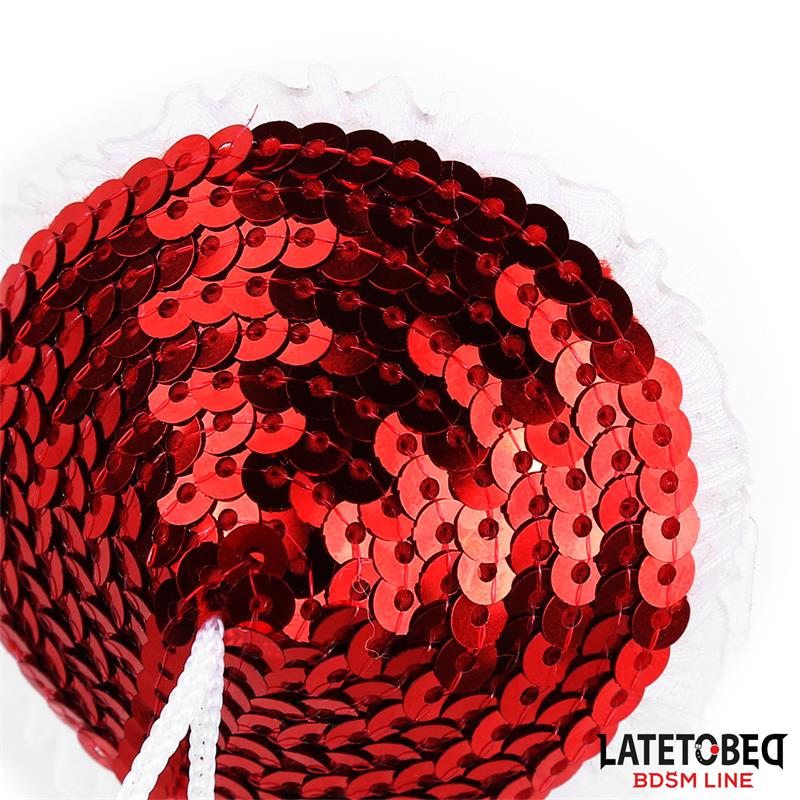 Pezoneras con Lentejuelas Rojas y Pompones Blancos - Imagen 2