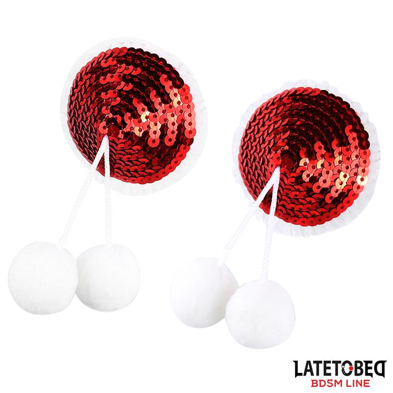 Pezoneras con Lentejuelas Rojas y Pompones Blancos - Imagen 4