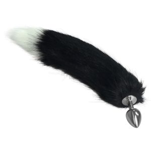 Plug Anal de Metal con Cola Blanco y Negro Talla L