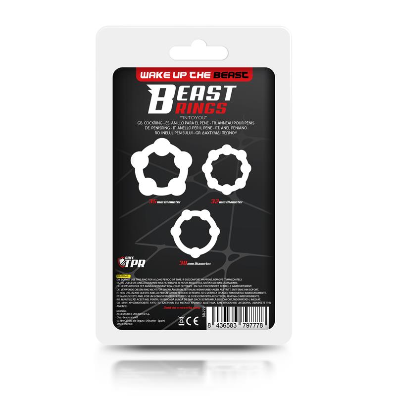 Set 3 Anillos para el Pene Beaded Flexibles Transparente - Imagen 2
